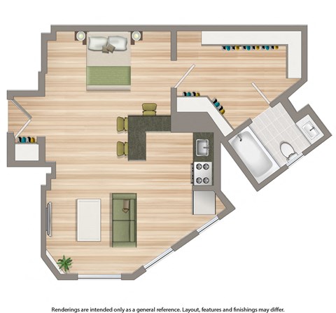 Floor plan for studio, 1 bath, 450 sqft
